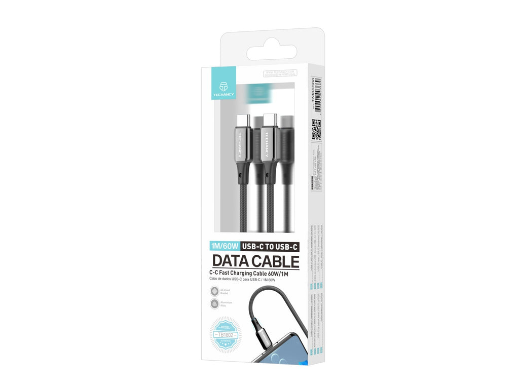Cablu USB-C la USB-C Techancy TB1802, 60W, 1m, Negru, Conector