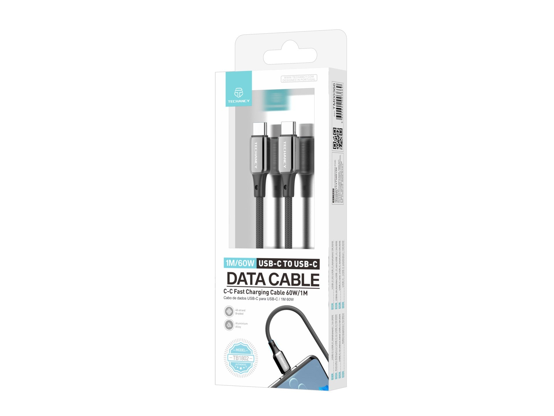 Cablu USB-C la USB-C Techancy TB1802, 60W, 1m, Negru, Conector