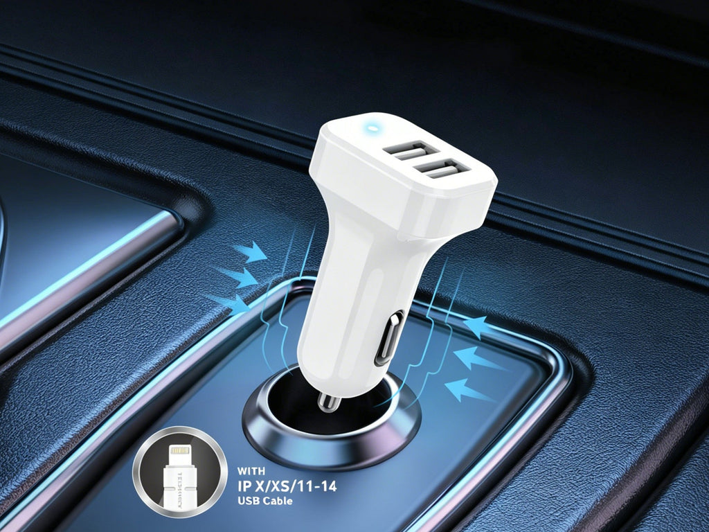 Încărcător Auto Dual USB 2.4A Techancy TC6401 cu Cablu Lightning