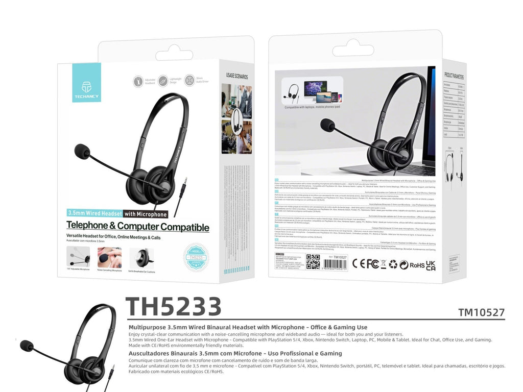 Căști Binaurale Cu Fir Techancy de 3,5 mm TH5233 cu Microfon