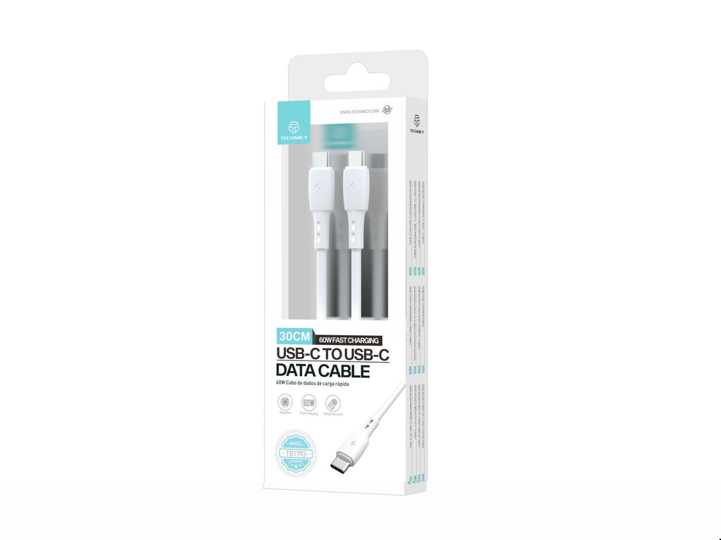 Techancy Cabo De Dados USB C to USB C Branco TB1778, Carregamento