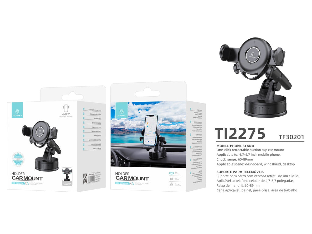 Suporte adesivo para telemóvel para carro Techancy, TI2275,