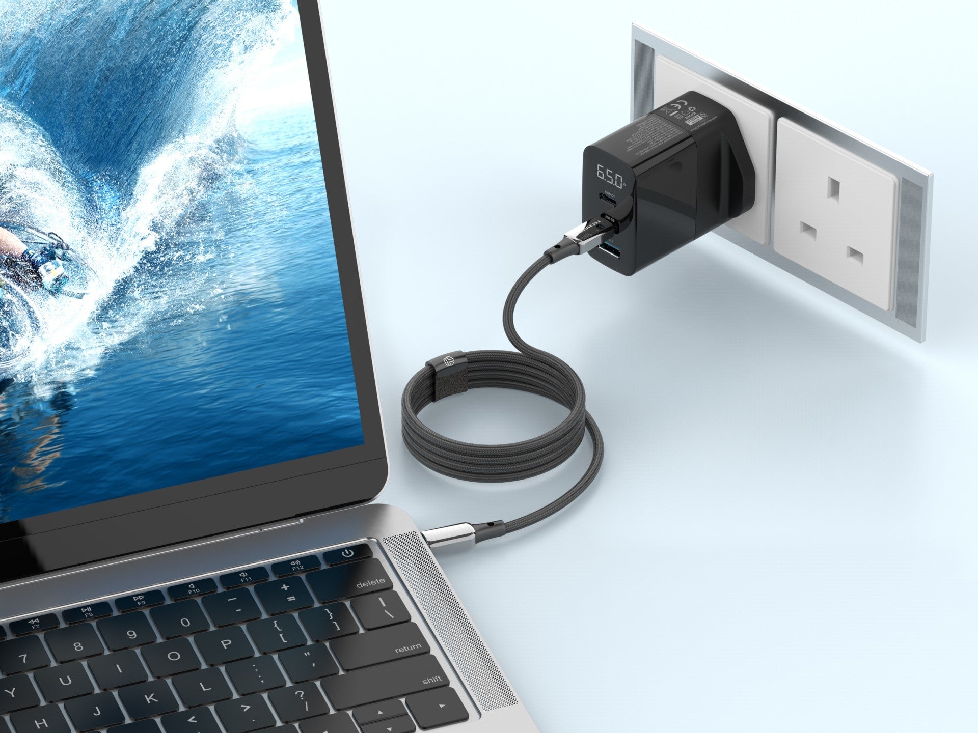 Cablu USB-C la USB-C Techancy TB1802, 60W, 1m, Negru, Conector