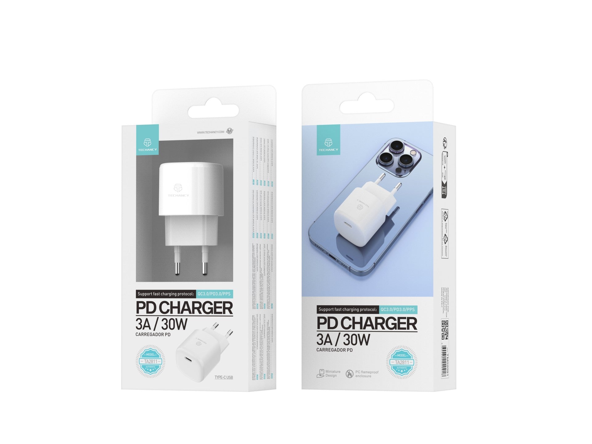Techancy Carregador Pd De 30w Usb C Branco TA2811, Cabo De