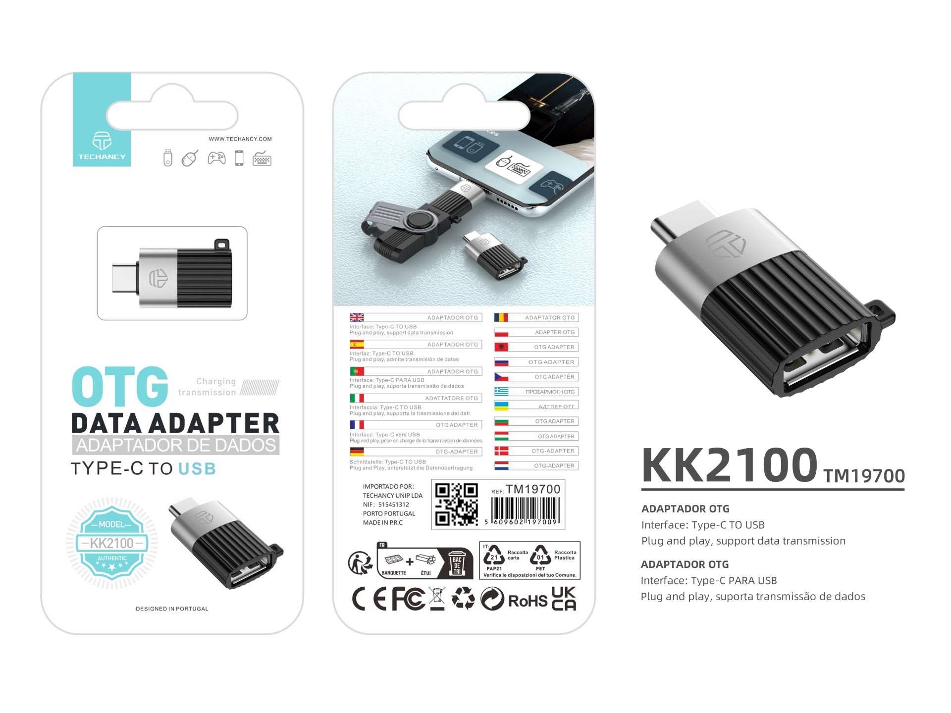 Techancy Adaptador Otg KK2100,Tipo C Para Usb 3.0,Suporta Carregamento