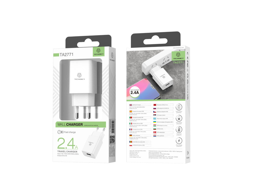 Techancy White Mobile Charger TA2771, USB Output 5V-2.4A,