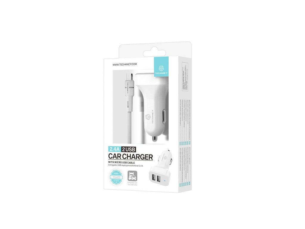 Techancy TC6403 Carregador de Carro Duplo USB 2.4A com Cabo Micro USB