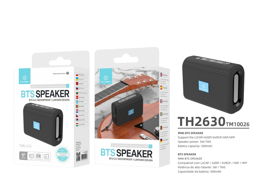Techancy Mini Altifalante Sem Fios Preto TH2630, Reprodução Com