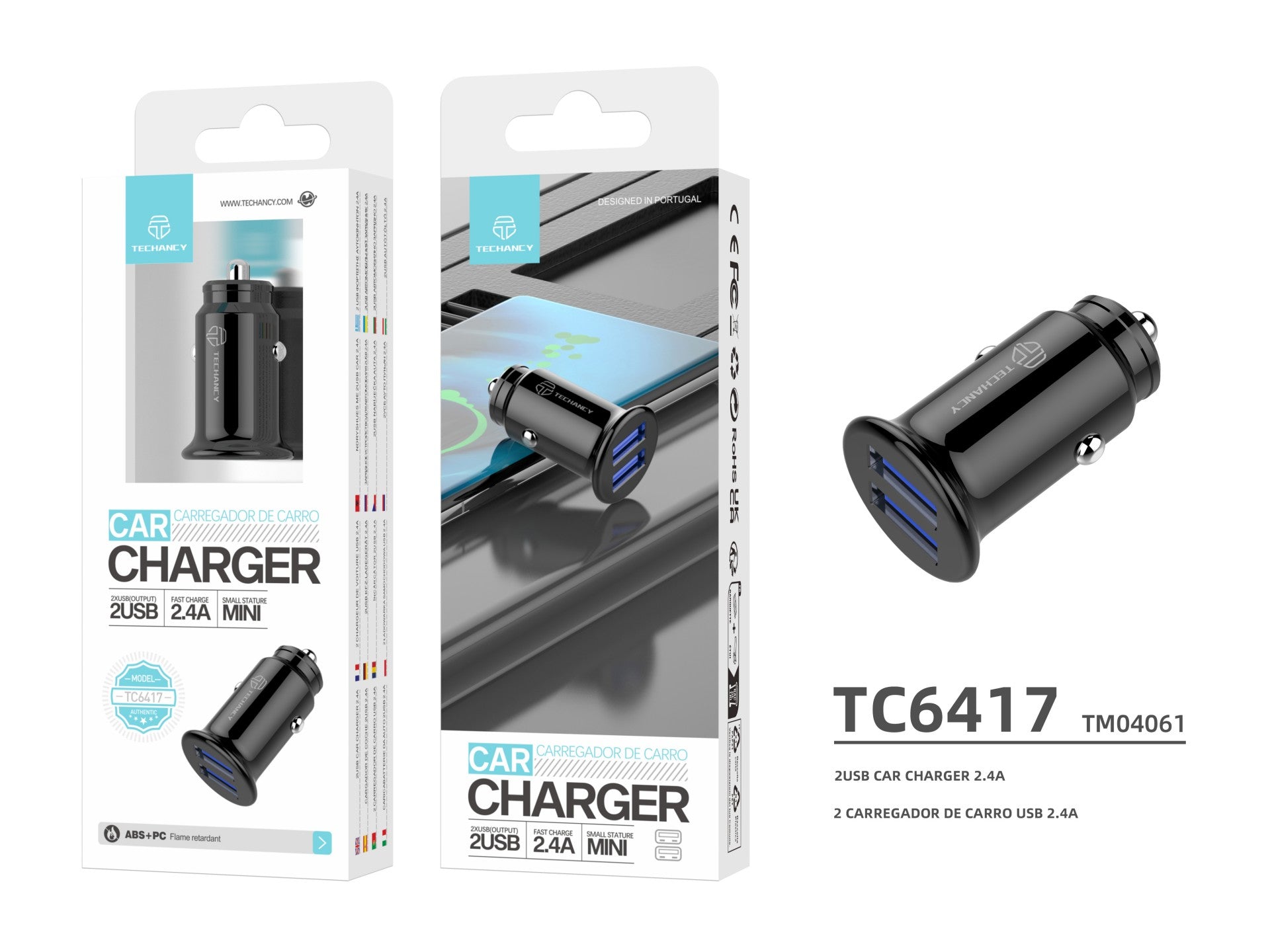 Încărcător auto Mini Techancy TC6417, încărcare 2USB 2.4A,
