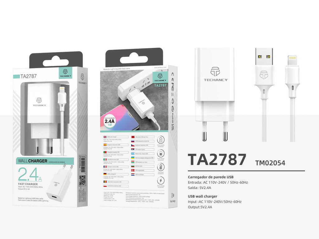Încărcător de telefon Techancy alb TA2787, Ieșire USB 5v-2.4a