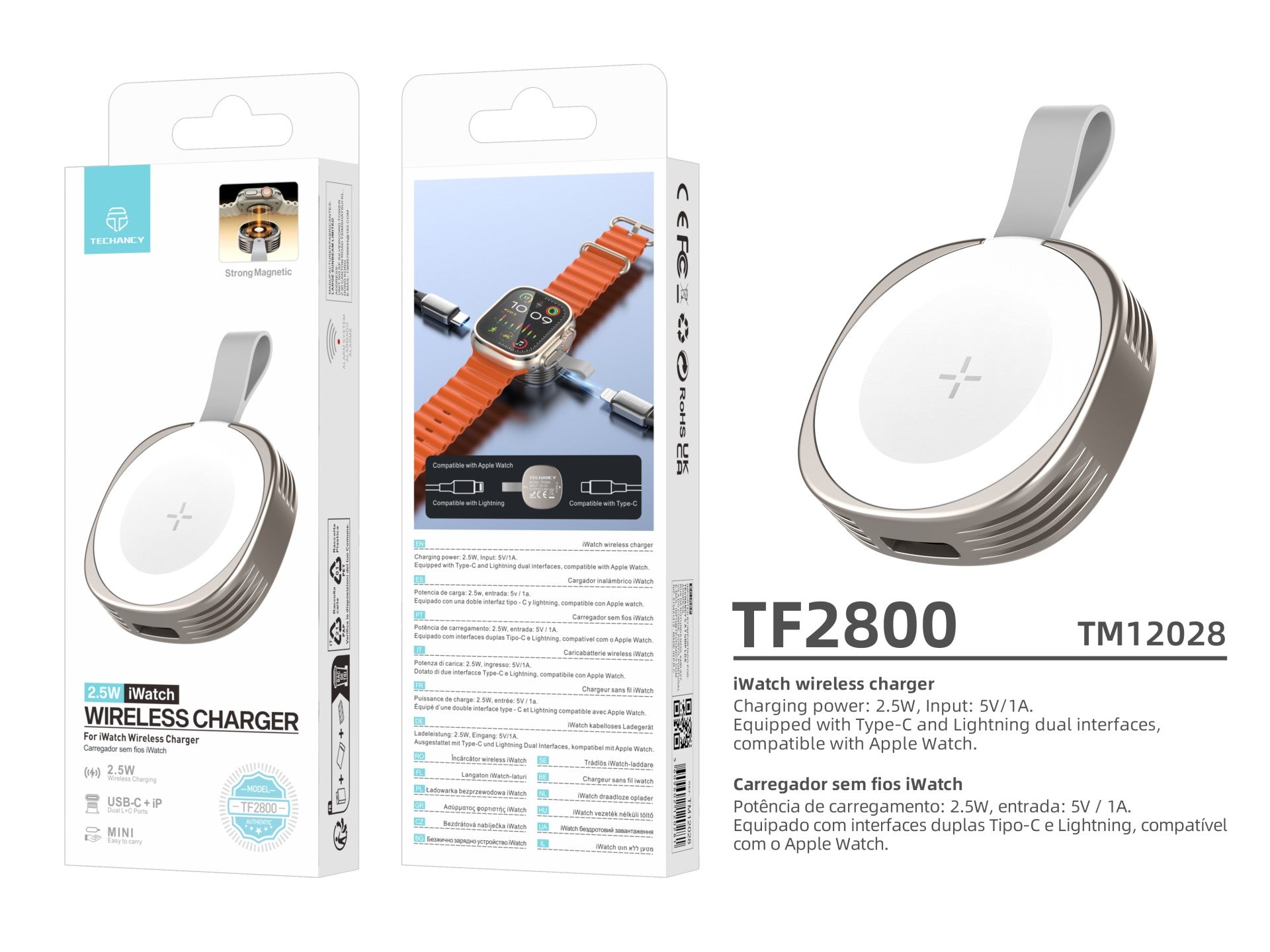 Techancy Carregador Wireless iWatch TF2800 2.5W, iman forte,