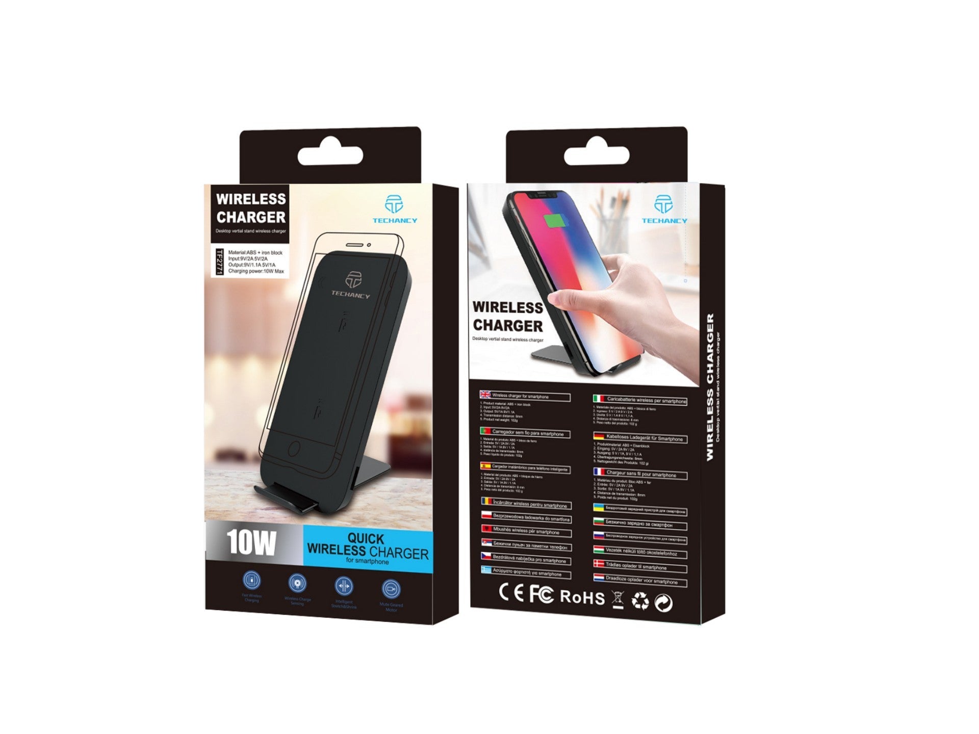 Carregador sem fios Techancy 10 W para telemóveis, TF2771, com suporte