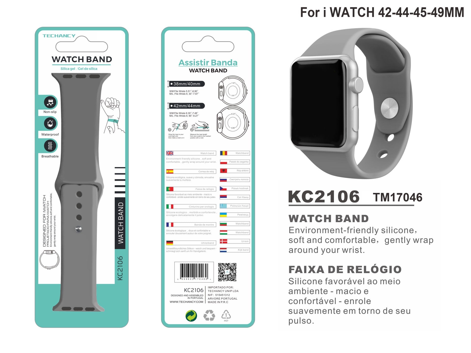Techancy Pulseira De Silicone Cinzenta KC2106, Compatível Com Apple