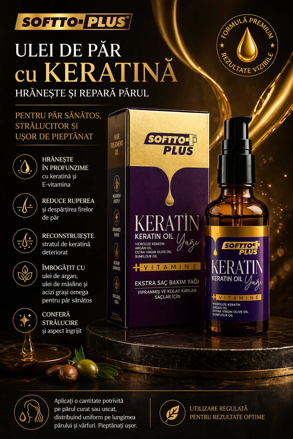 Ulei de Păr cu Keratină - Hrănește și Repară Părul CRABLAND