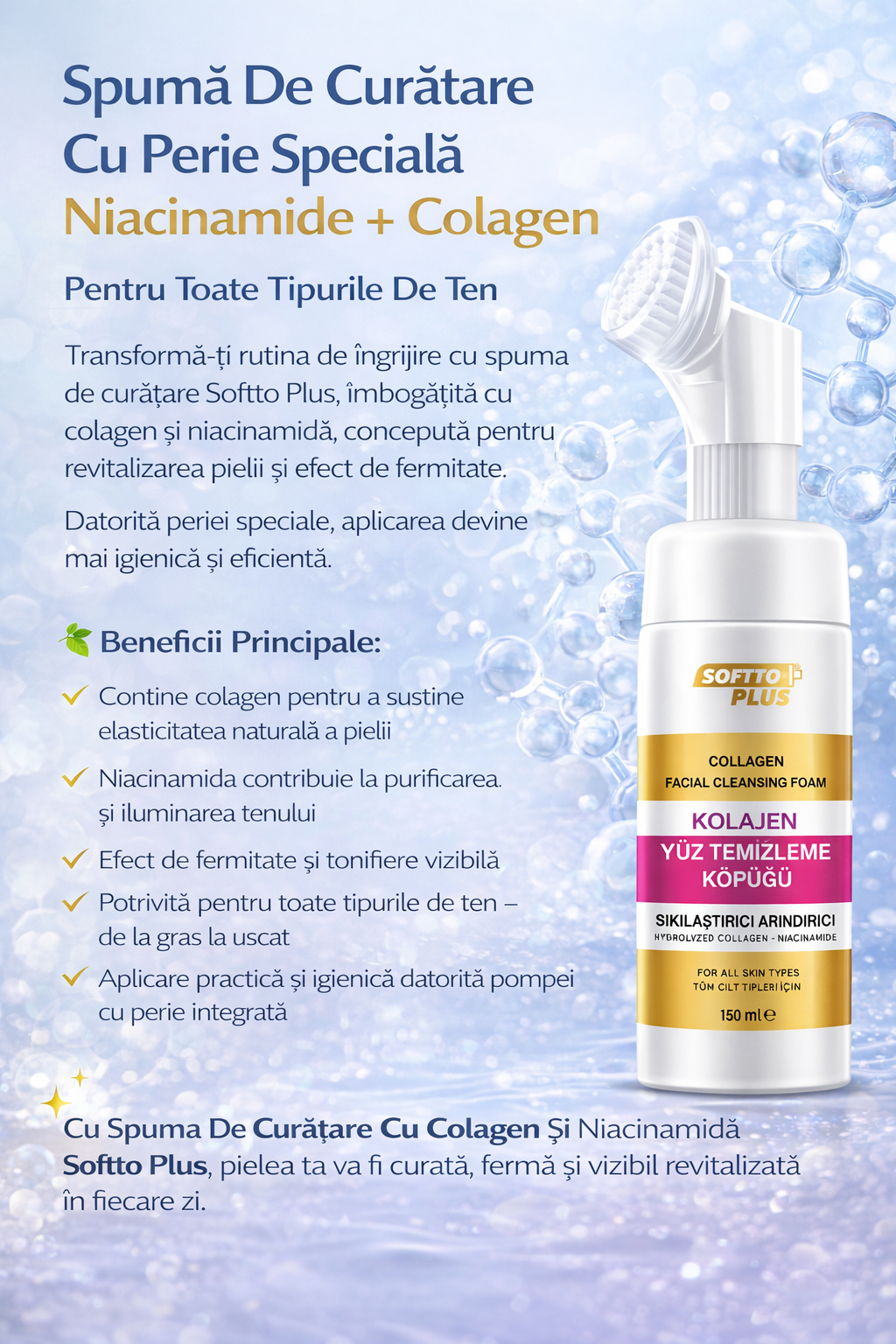 Spumă De Curățare Cu Perie Specială Niacinamide + Colagen CRABLAND
