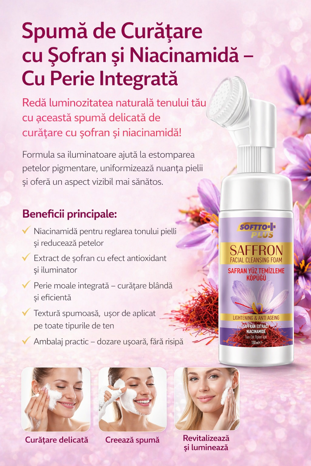 Spumă de Curățare cu Șofran și Niacinamidă – Cu Perie Integrată CRABLAND