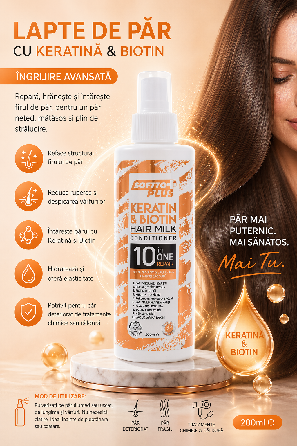 Lapte de Păr cu Keratină și Biotin – Îngrijire Avansată pentru Păr Fragil CRABLAND