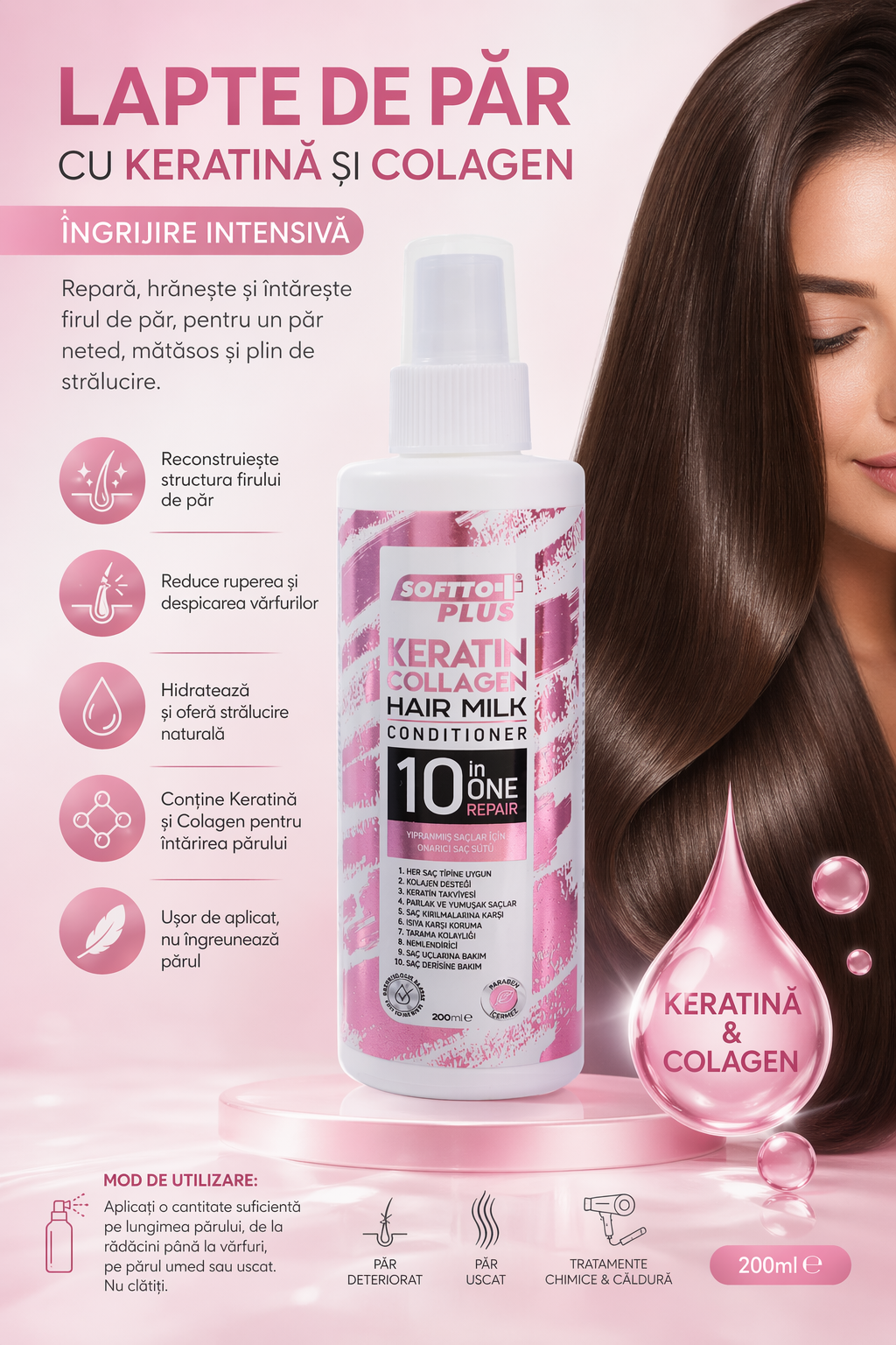 Lapte de Păr cu Keratină și Colagen – Îngrijire Intensivă CRABLAND