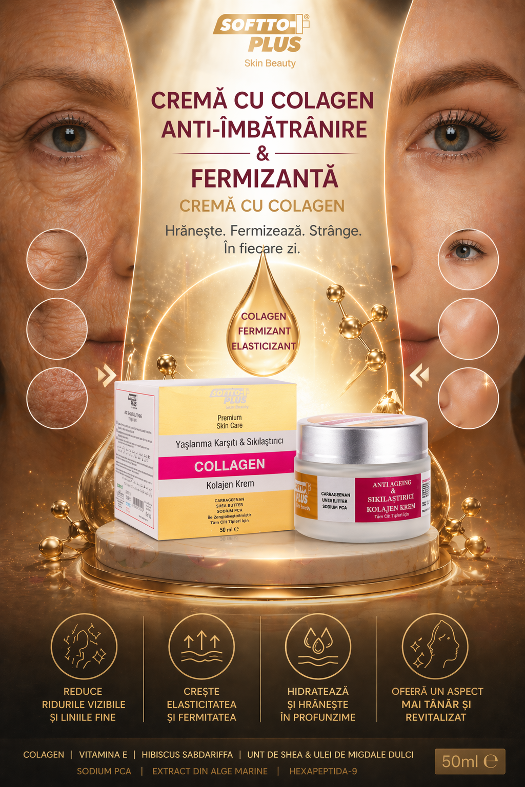 Cremă Anti-Aging și Fermitate Colagen - 50ml CRABLAND