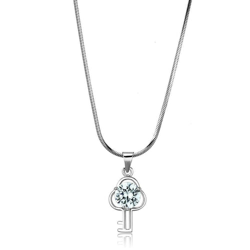 LO4161 - Rhodium Brass Chain Pendant with AAA Grade CZ  in Clear - Cart2u.ro