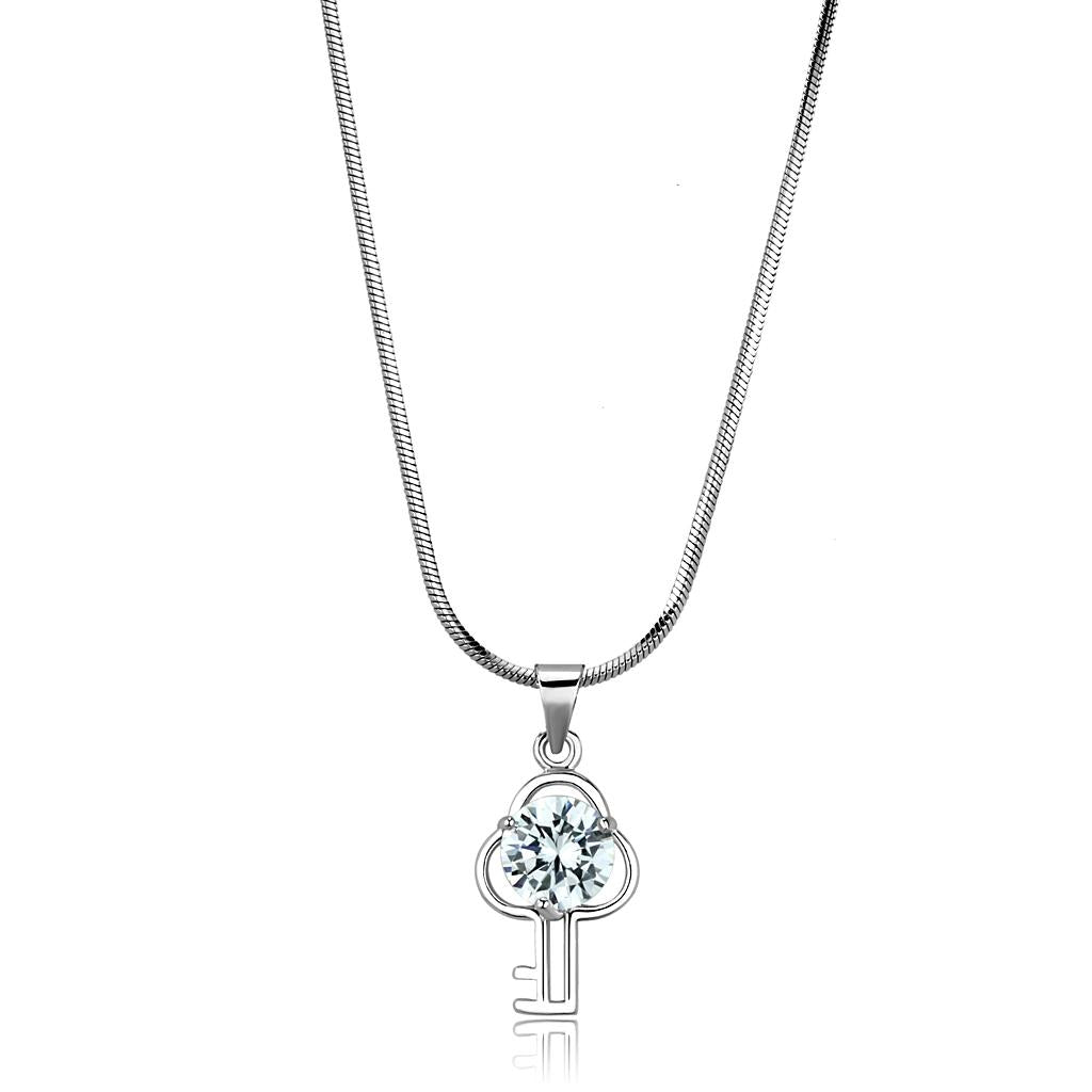 LO4161 - Rhodium Brass Chain Pendant with AAA Grade CZ  in Clear - Cart2u.ro