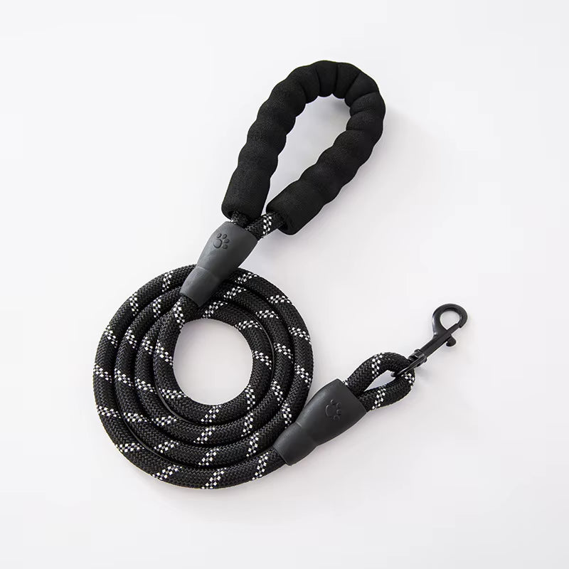 Lesă premium Petora pentru câini, din coardă împletită, cu carabină rapidă, 1,5 m, neagră Petora