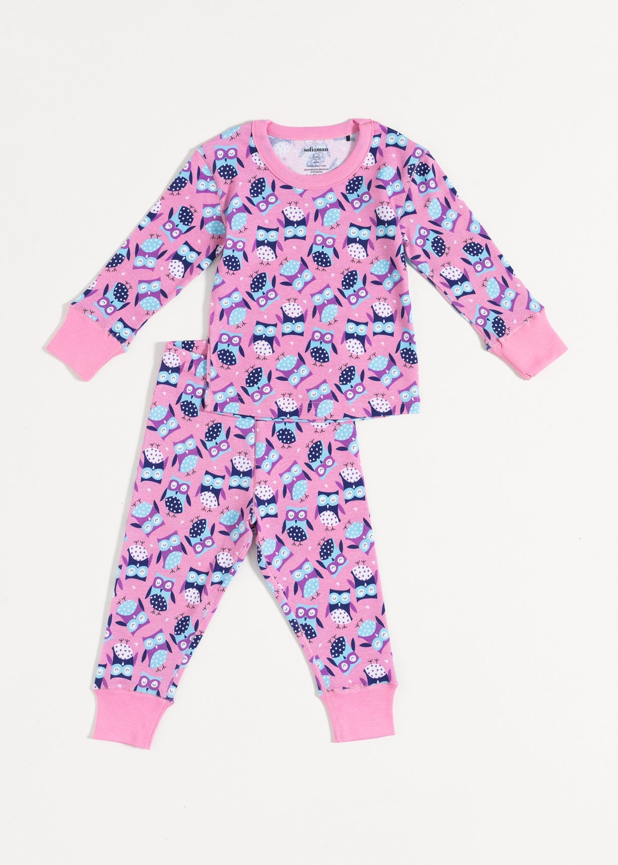 Pijama Baby Pink Owl Bumbac Sofiaman.ro