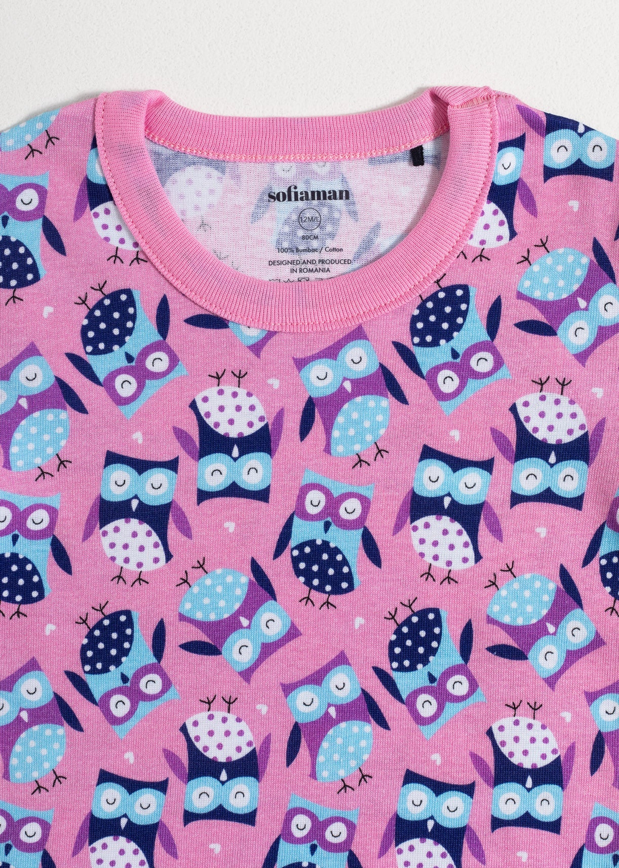 Pijama Baby Pink Owl Bumbac Sofiaman.ro