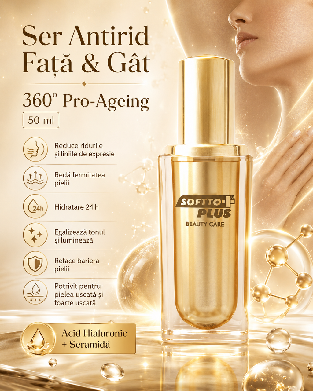 Ser Antirid Față & Gât – 360° Pro-Ageing 50 ml CRABLAND