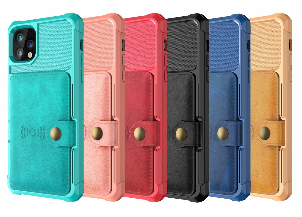 Husă cu portofel magnetic din piele, tip armură, cu protecție 360 pentru iPhone
