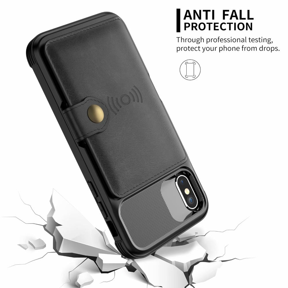 Husă cu portofel magnetic din piele, tip armură, cu protecție 360 pentru iPhone