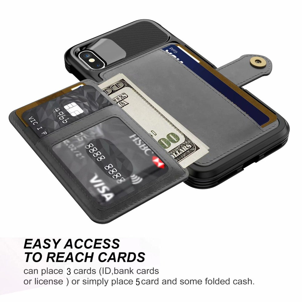 Husă cu portofel magnetic din piele, tip armură, cu protecție 360 pentru iPhone