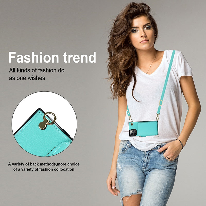 Zipper Wallet Case with Adjustable Crossbody Strap for iphone - Cart2u.ro