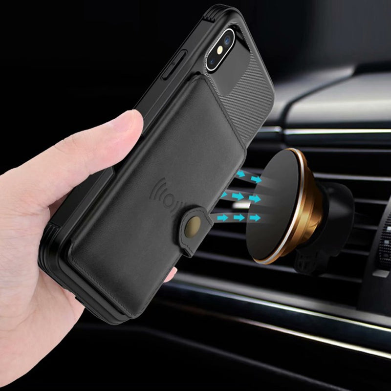 Husă cu portofel magnetic din piele, tip armură, cu protecție 360 pentru iPhone