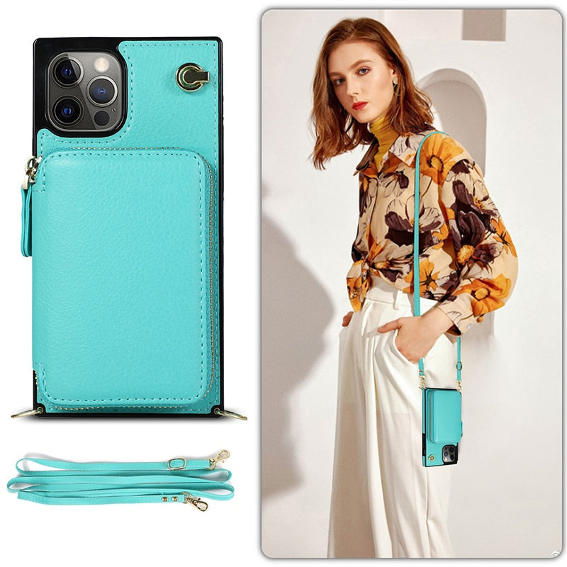 Zipper Wallet Case with Adjustable Crossbody Strap for iphone - Cart2u.ro