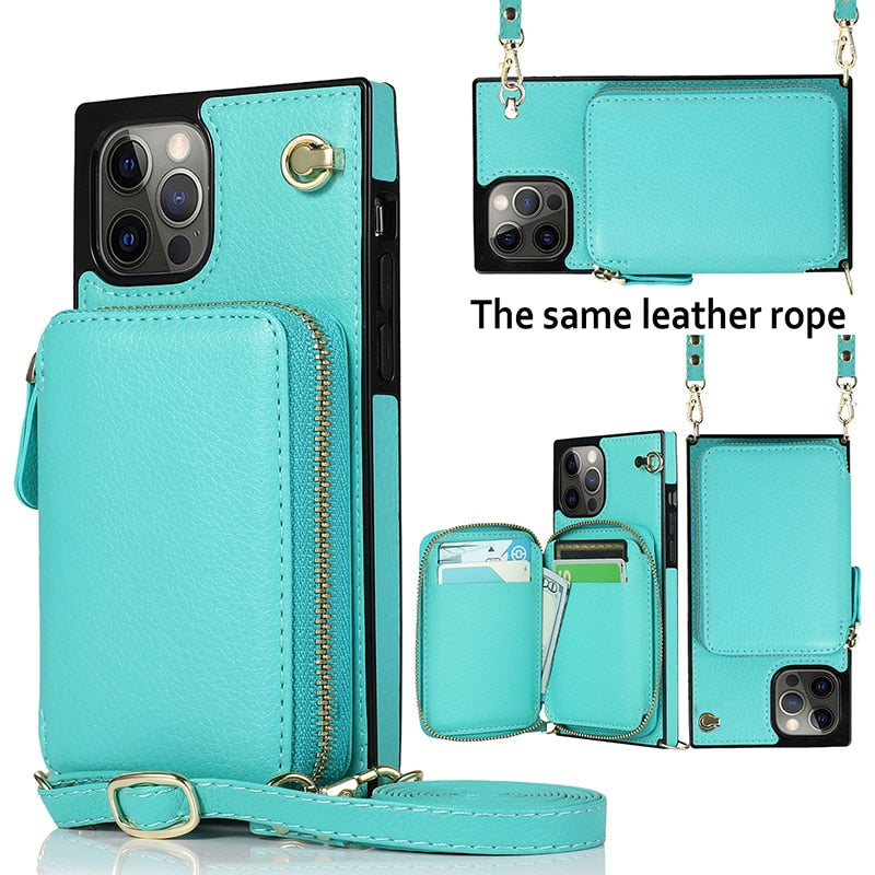 Zipper Wallet Case with Adjustable Crossbody Strap for iphone - Cart2u.ro