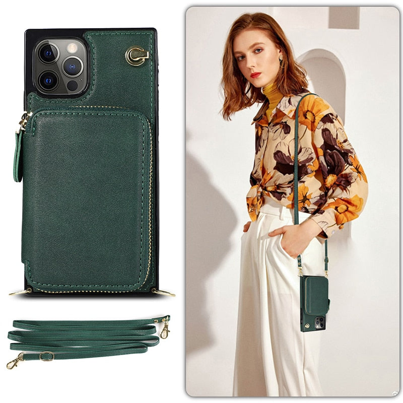 Zipper Wallet Case with Adjustable Crossbody Strap for iphone - Cart2u.ro