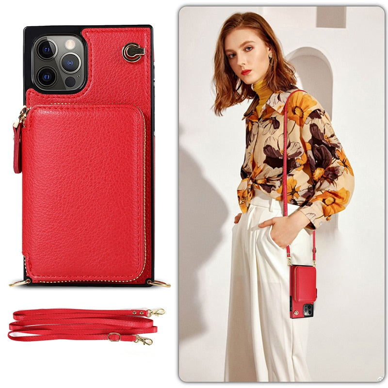 Zipper Wallet Case with Adjustable Crossbody Strap for iphone - Cart2u.ro