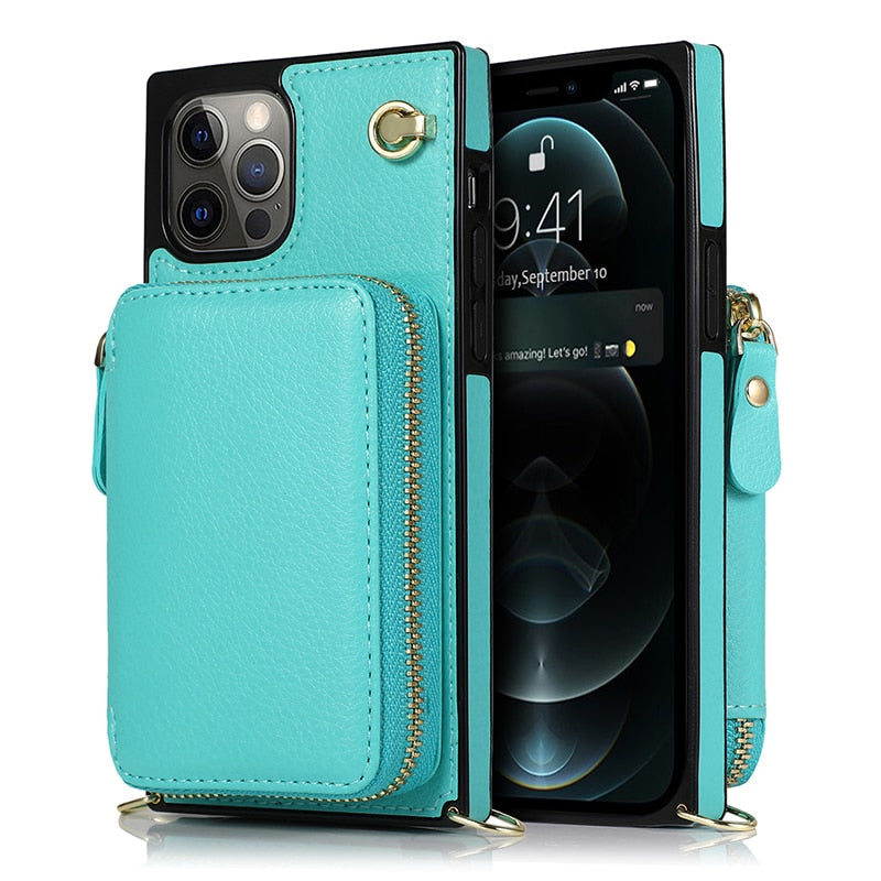 Zipper Wallet Case with Adjustable Crossbody Strap for iphone - Cart2u.ro