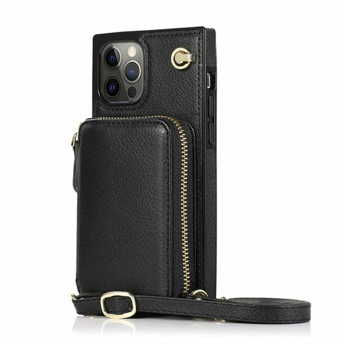 Zipper Wallet Case with Adjustable Crossbody Strap for iphone - Cart2u.ro