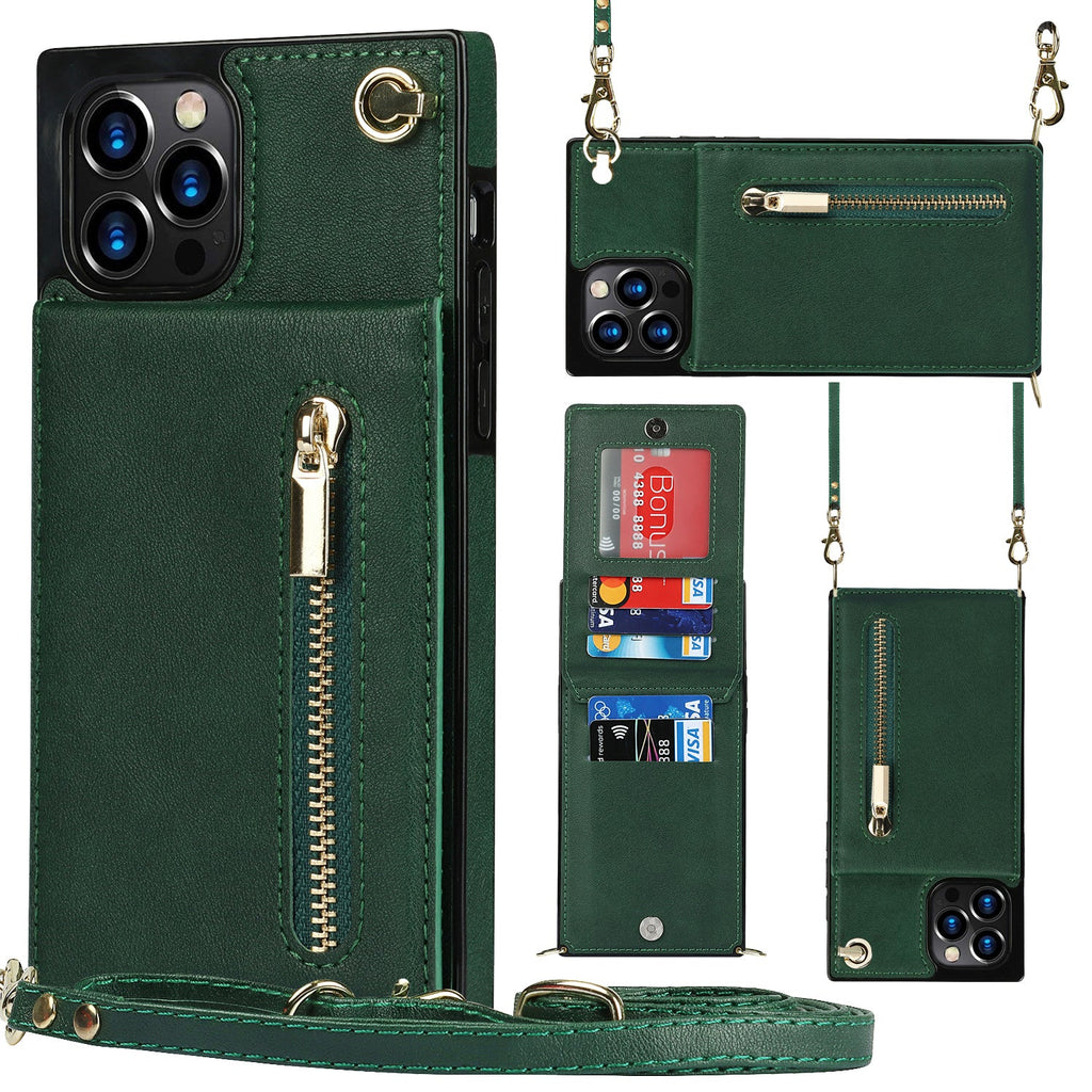 Slim Zipper Wallet Back Case for iPhone With Crossbody Strap - Cart2u.ro