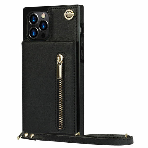 Slim Zipper Wallet Back Case for iPhone With Crossbody Strap - Cart2u.ro