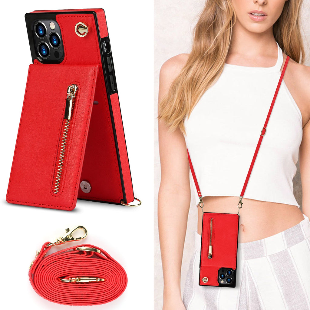 Slim Zipper Wallet Back Case for iPhone With Crossbody Strap - Cart2u.ro