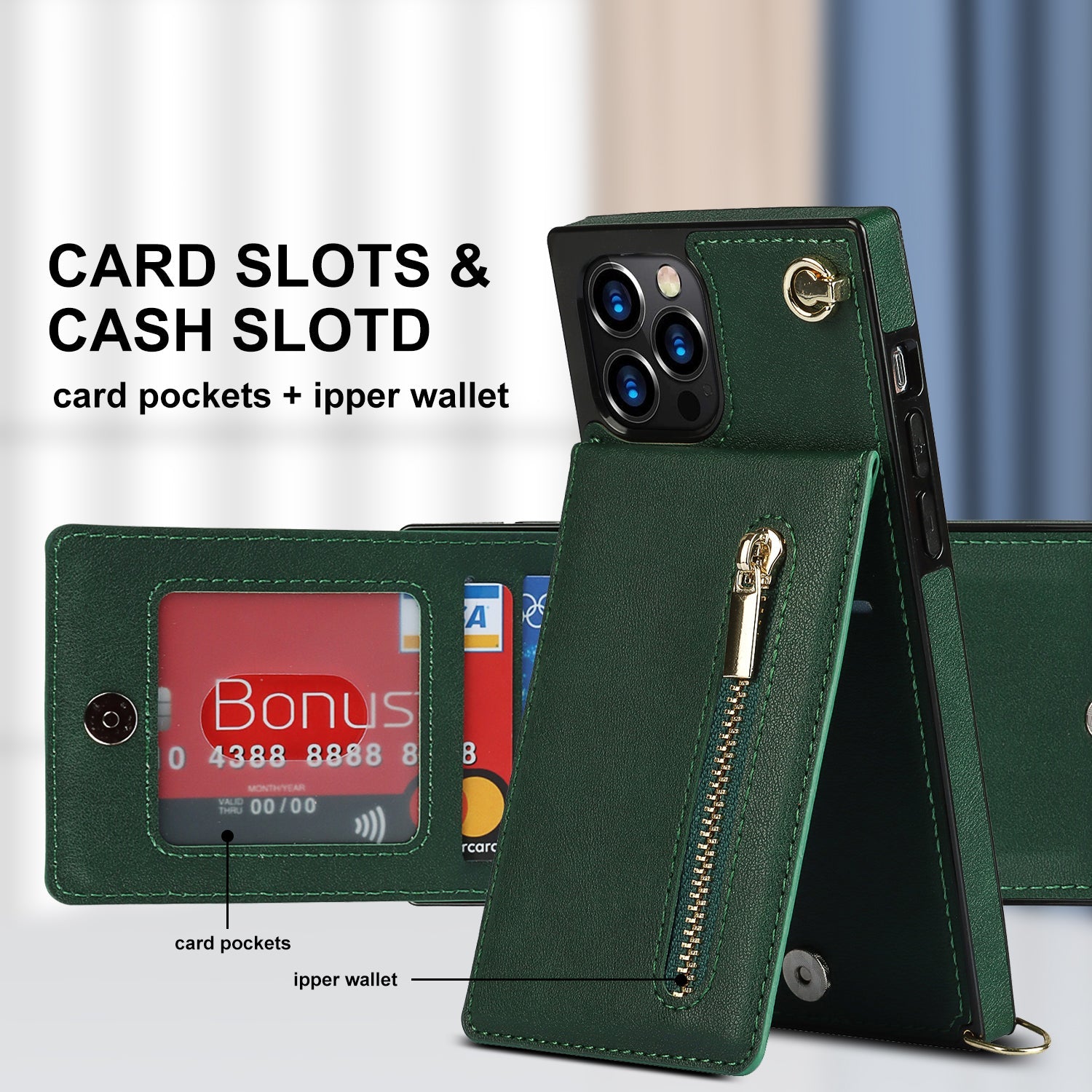 Slim Zipper Wallet Back Case for iPhone With Crossbody Strap - Cart2u.ro