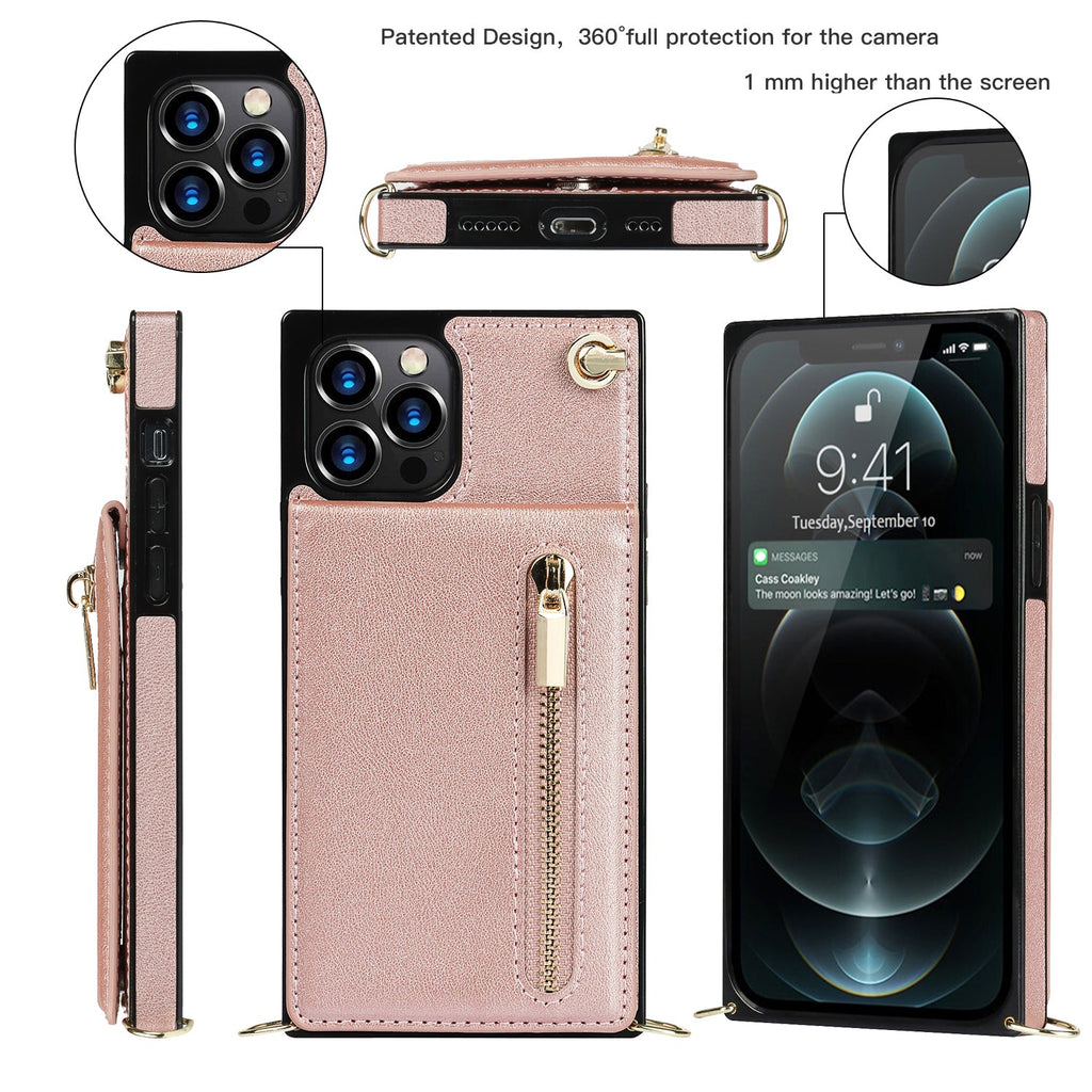 Slim Zipper Wallet Back Case for iPhone With Crossbody Strap - Cart2u.ro