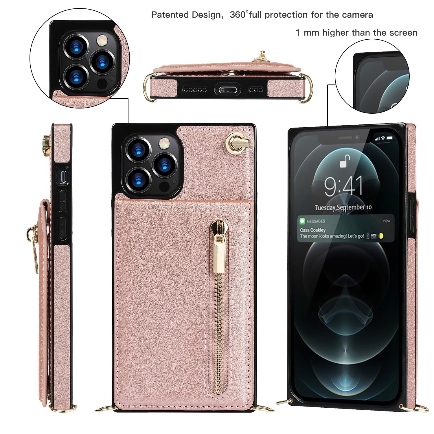 Slim Zipper Wallet Back Case for iPhone With Crossbody Strap - Cart2u.ro