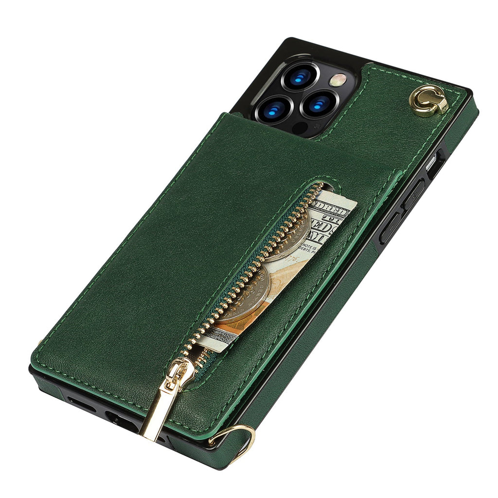 Slim Zipper Wallet Back Case for iPhone With Crossbody Strap - Cart2u.ro