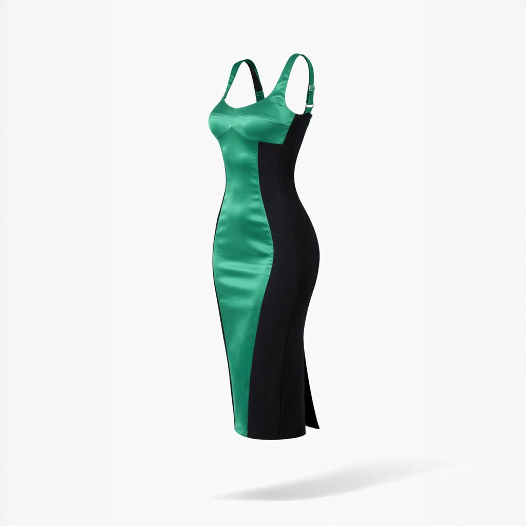 Rochie midi mulata cu insertie din satin verde Hannah Carolina D