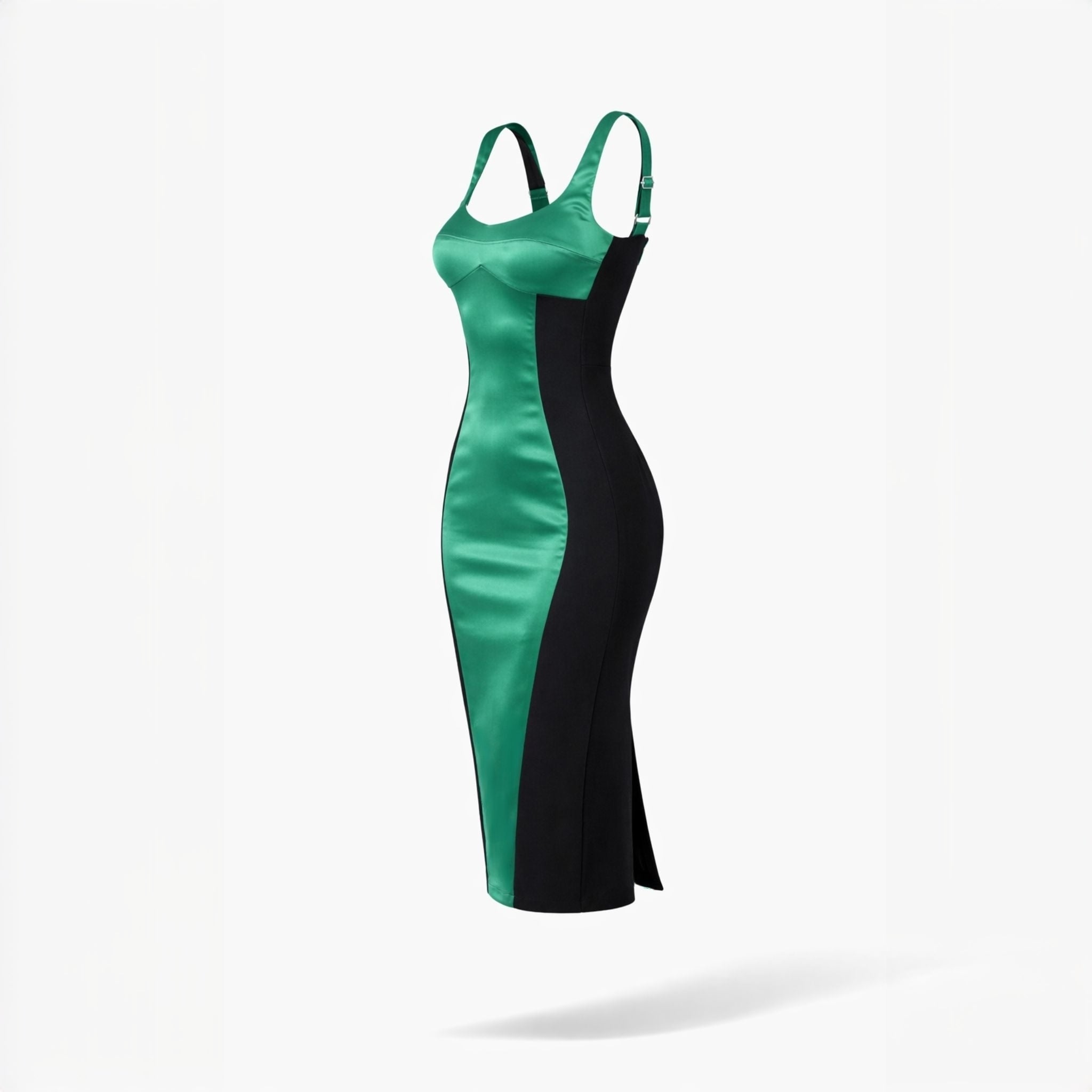 Rochie midi mulata cu insertie din satin verde Hannah Carolina D