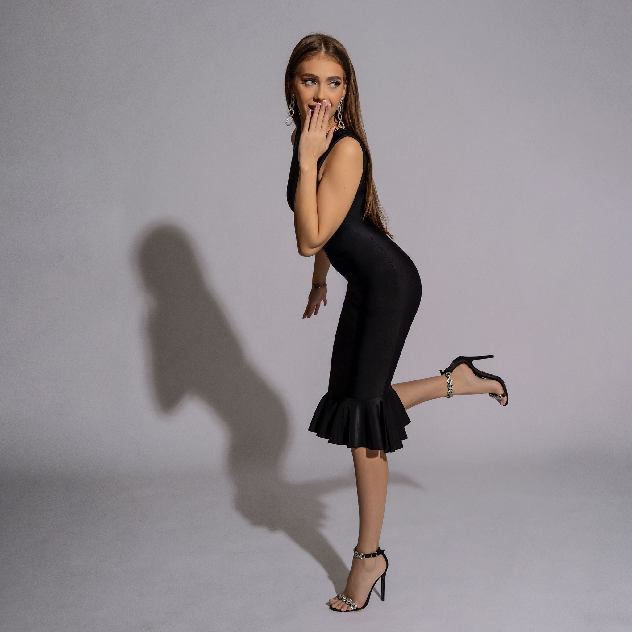 Rochie midi din lycra cu volan si spate gol cu snur Killing Dress Carolina D